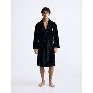 U.S. Polo Assn. Men’s Black Plush Fleece Robe w/Shawl Collar Insignia Size L/XL